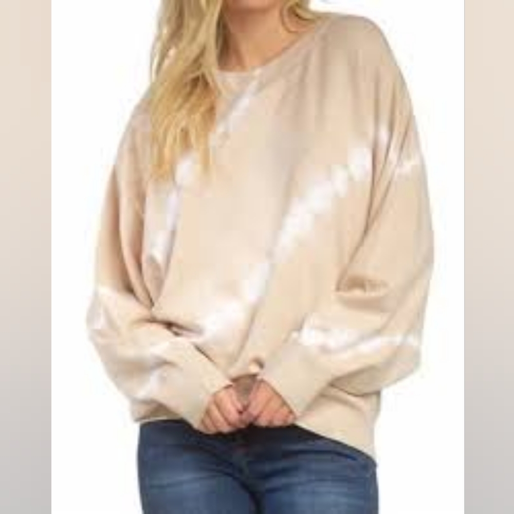 Elan Tan Tie-Dye Crewneck Sweater